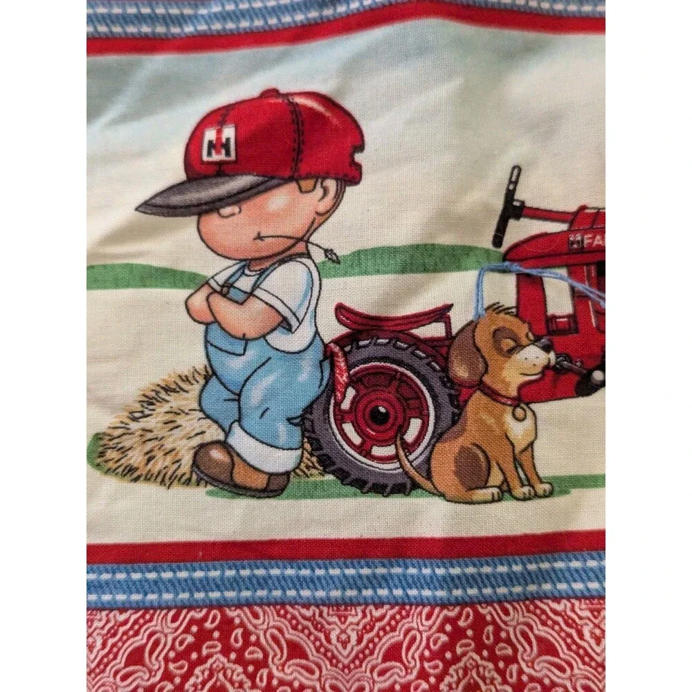 Handmade Farmall Tractor Farm Boy Fabric Quilt Blanket What Happens On My Red IH